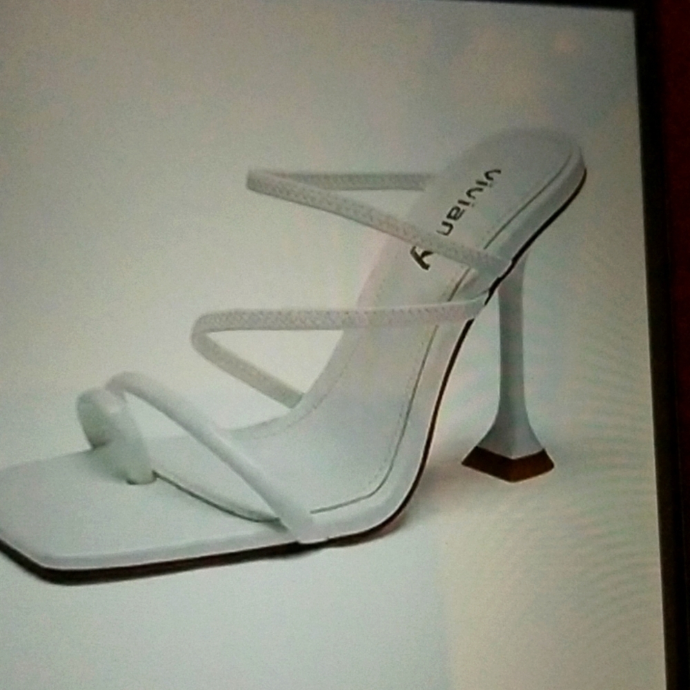 Vivianly Womens square toe sandals  strappy heels party shoes white 9.5